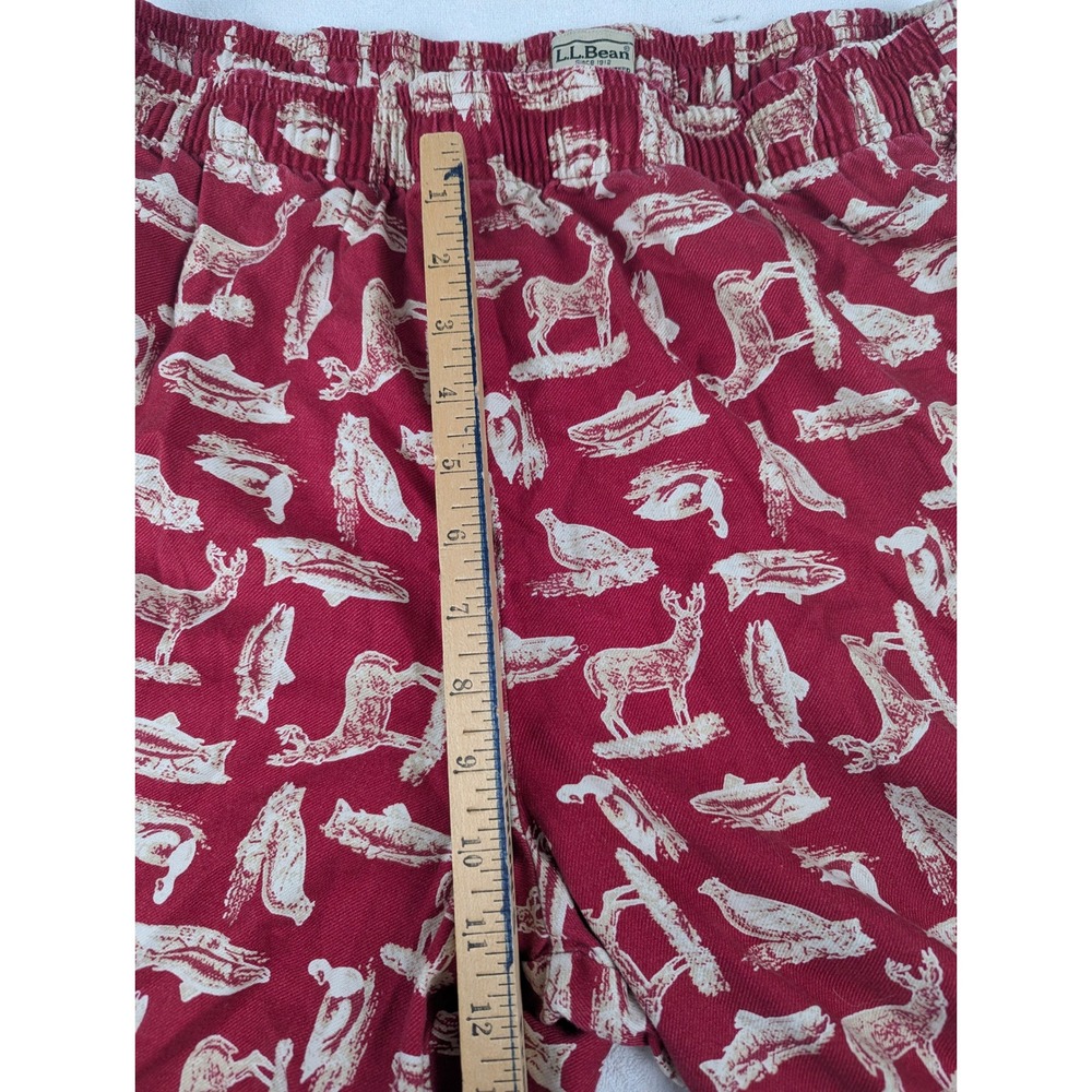 LL Bean Mens Pajama Pants Red Cotton Wildlife Print Deer Fish Lounge LG REG - Picture 9 of 12